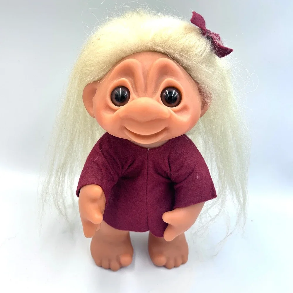 Vintage Thomas Dam Large Norfin Troll Doll 1977 Denmark Girl Long White Hair 9